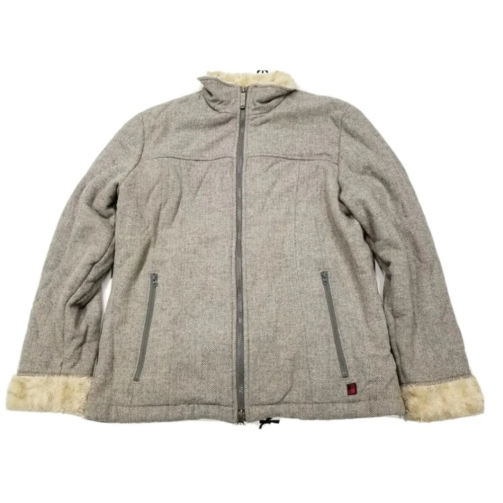 WOOLRICH Women's Size M Wool Blend Gray Full Zip Fleece-Lined Jacket Coat :O